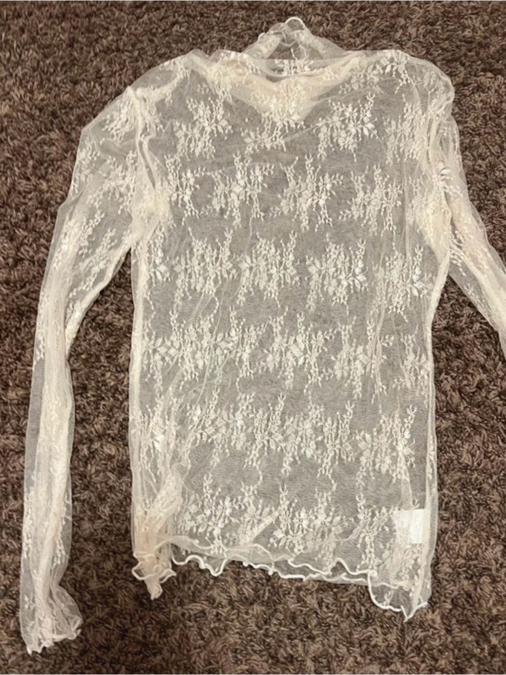 SHEIN White Lace Long Sleeve Sheer Top